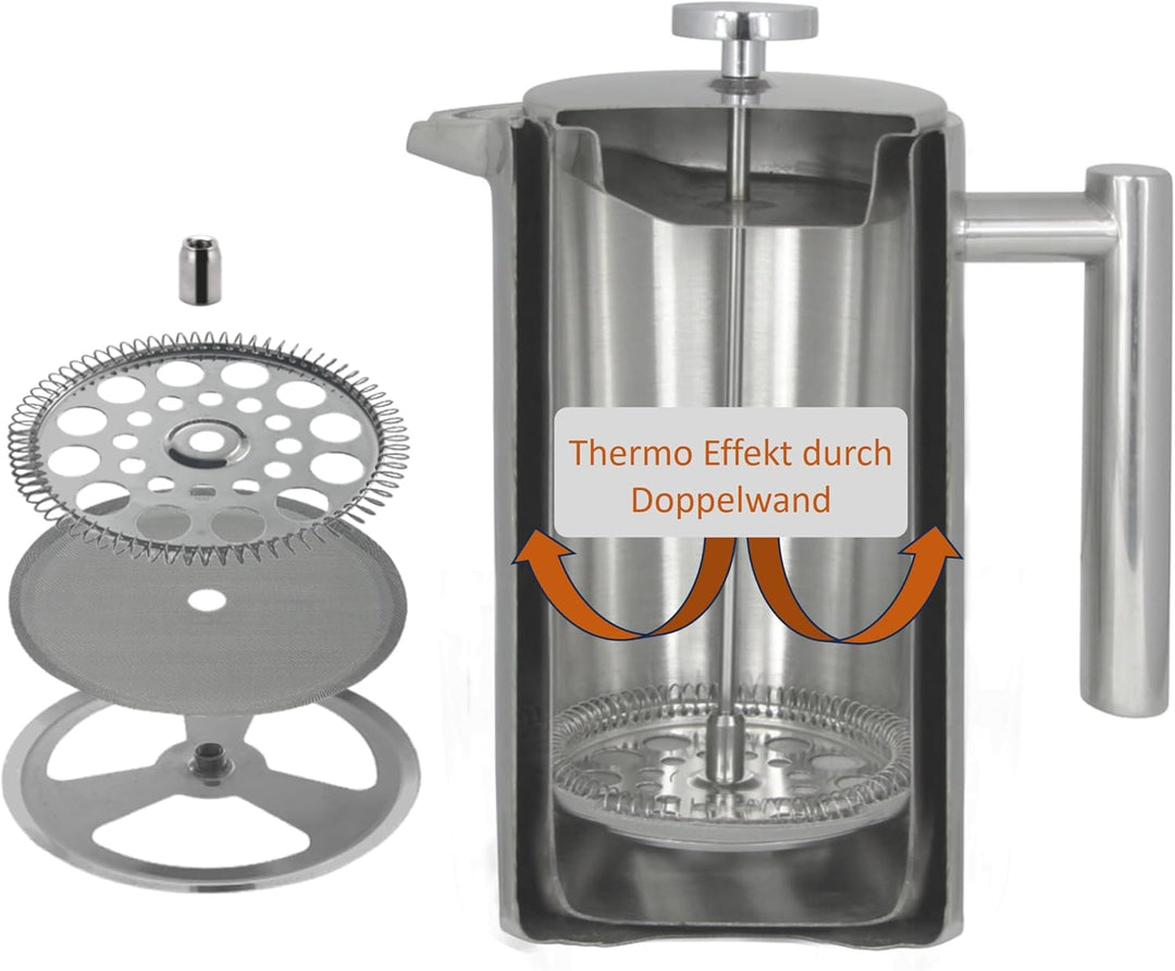 MediMuc Thermo French Press Elegant 1,1L - Geniessen Sie länger heissen Kaffee in stilvoller Eleganz