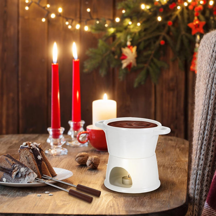 SUMNACON Keramike Schokofondue-Topf-Set 2 Gabeln, Schoko Fondueset Käsefondue für Schokolade Käse Fo
