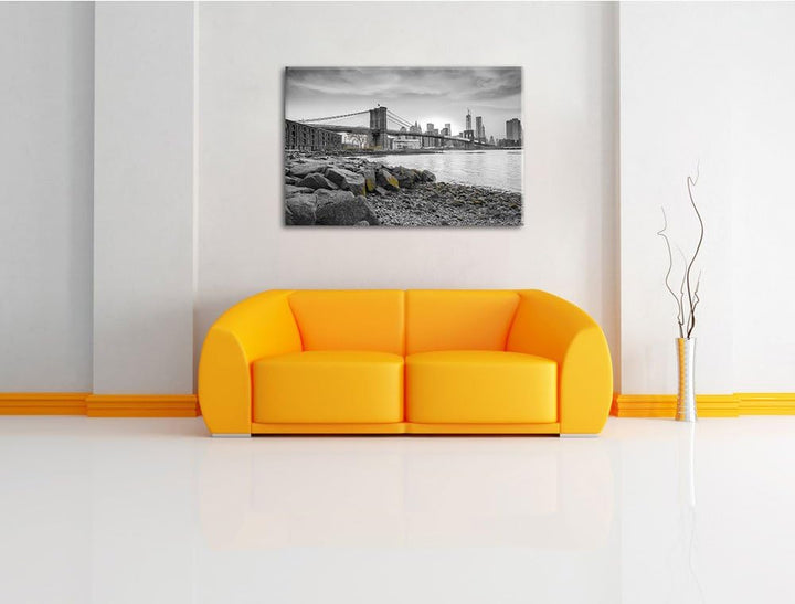 schöne Brooklyn Bridge schwarz/weiss Format: 100x70 auf Leinwand, XXL riesige Bilder fertig gerahmt