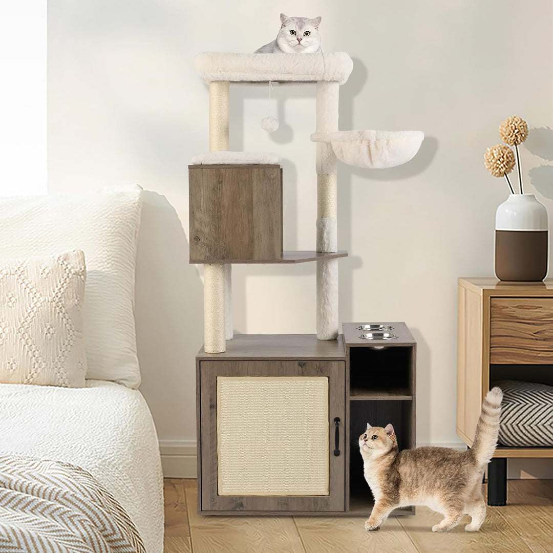 COSTWAY Kratzbaum mit Katzenklo Schrank, Katzenschrank für Katzentoilette, Katzenkratzbaum mit Sisal