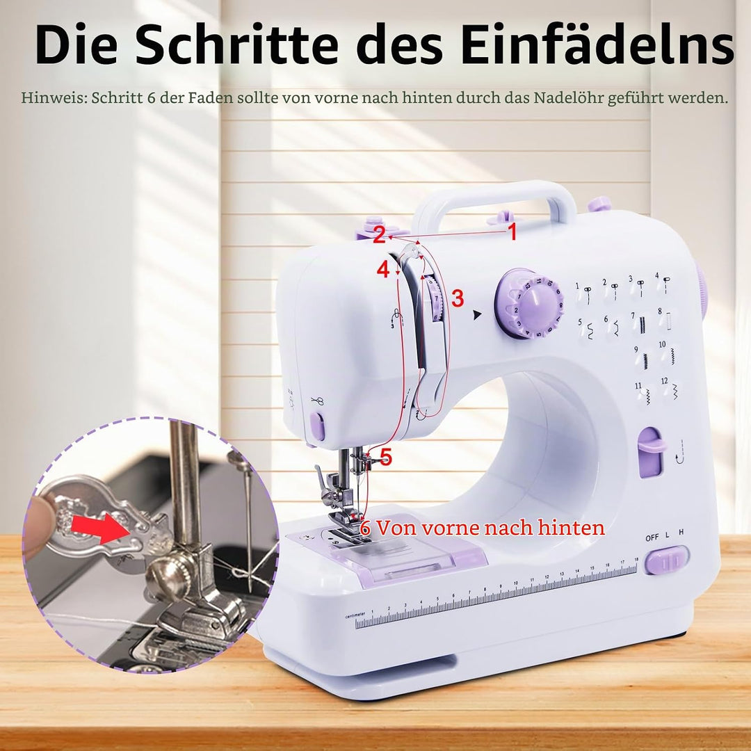 Nähmaschine für Anfänger and Kinder, 12 Stichprogrammen Kleine Nähmaschinen, Mini Sewing Machine Tra