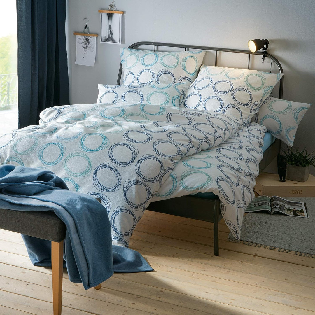 Dyckhoff Weichfrottier Bettwäsche Kreise blau 1 Bettbezug 155 x 220 cm + 1 Kissenbezug 80 x 80 cm 1