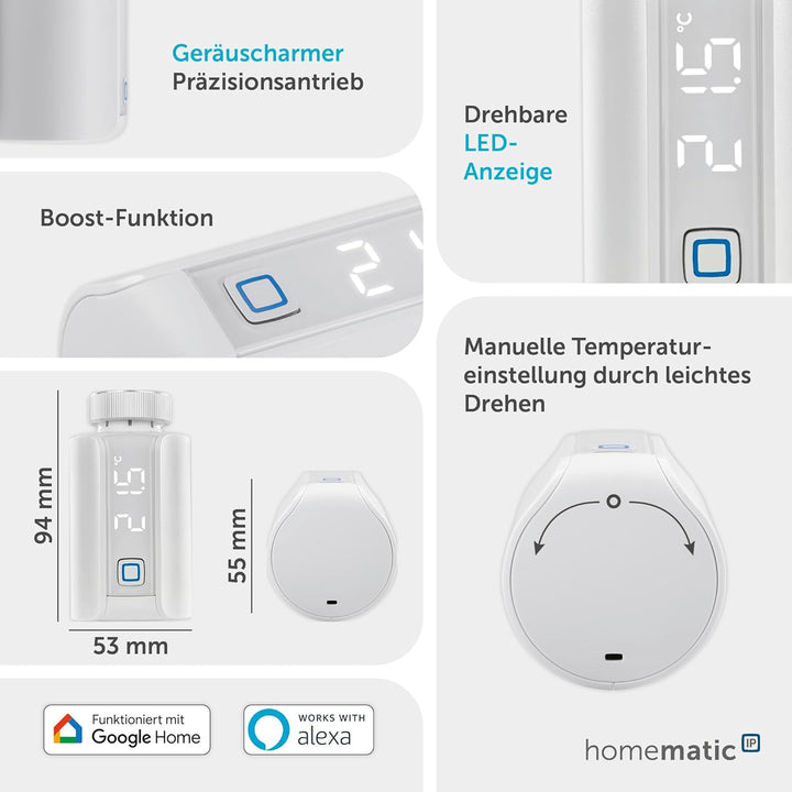 Homematic IP Smart Home Heizkörperthermostat – Evo, digitaler Thermostat Heizung, Heizungsthermostat