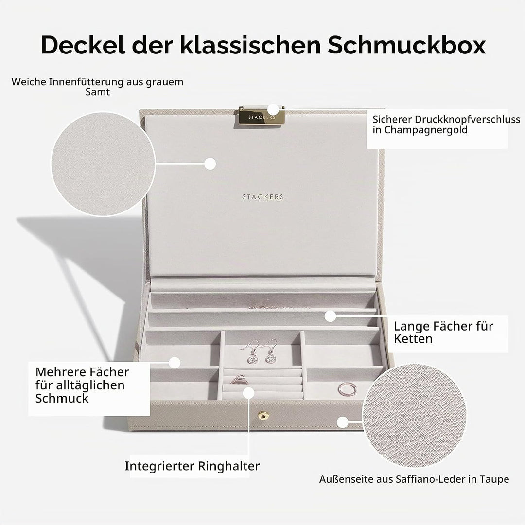 Stackers Schmuckschatulle, klassische Grösse, stapelbar, Set mit 5 Schubladen. taupe