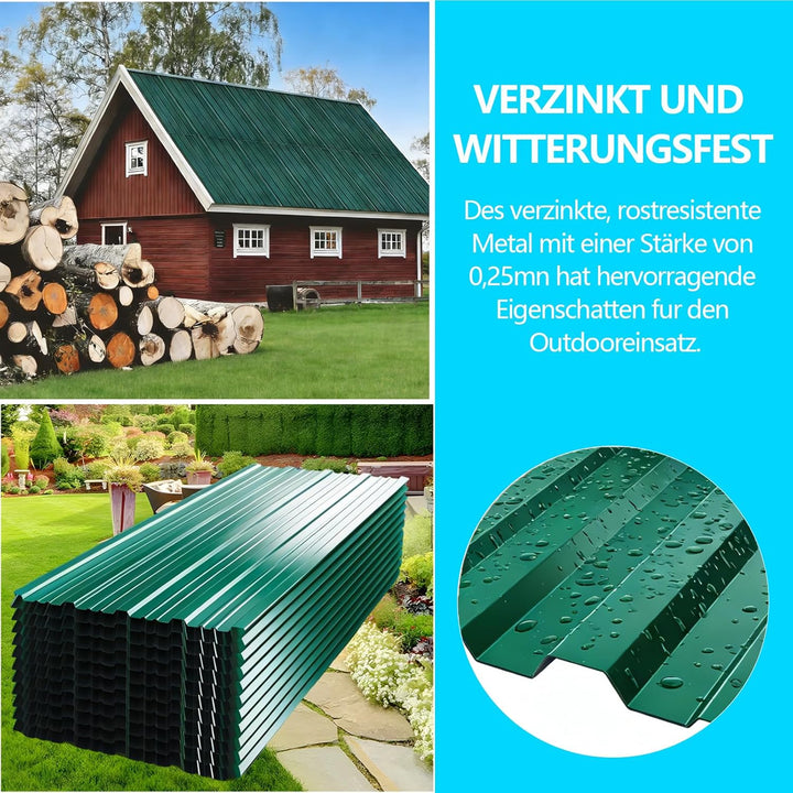 24er Set Profilblech Trapezblech, 115x45cm (12,42m²) Verzinkt Metall Dachplatten Wellblechplatten mi