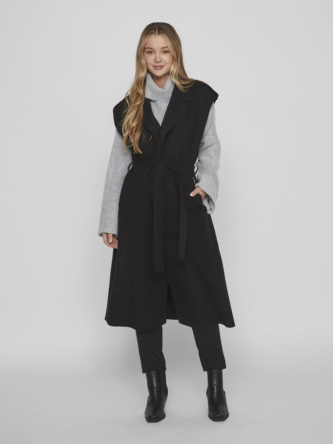 Vila female Weste Lange Gürtel XL Schwarz, XL Schwarz
