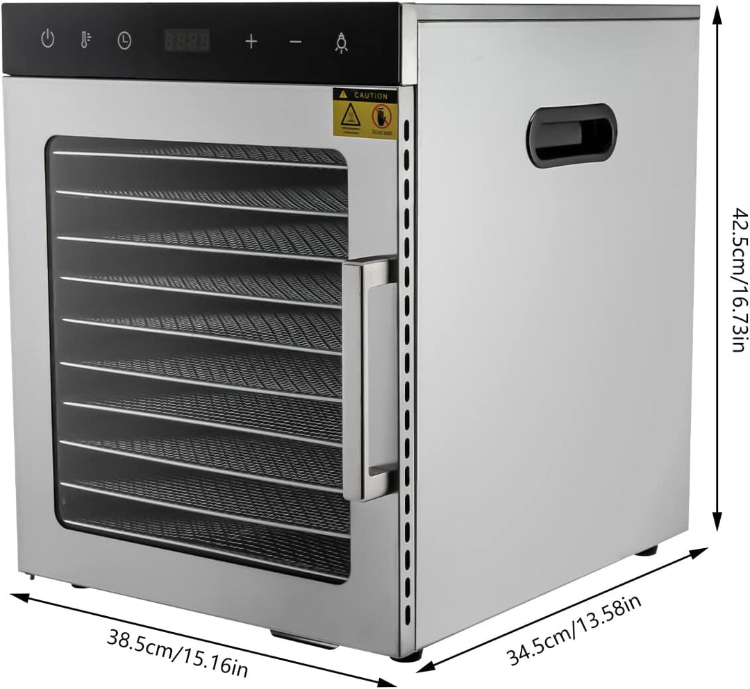 Edelstahl Dörrautomat, 1000W Dörrgerät Trockner mit 10 Fächer(11.81 * 11.02 inch) 24H-Timer, Geräusc