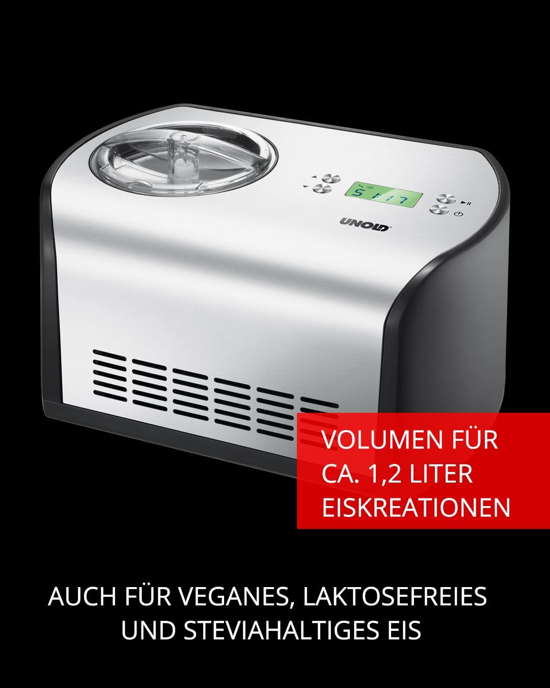 Unold 488659 Eismaschine One inkl. Eisbuch mit 101 Rezepten | Speiseeisbereiter 1,2 L, vollautomatis