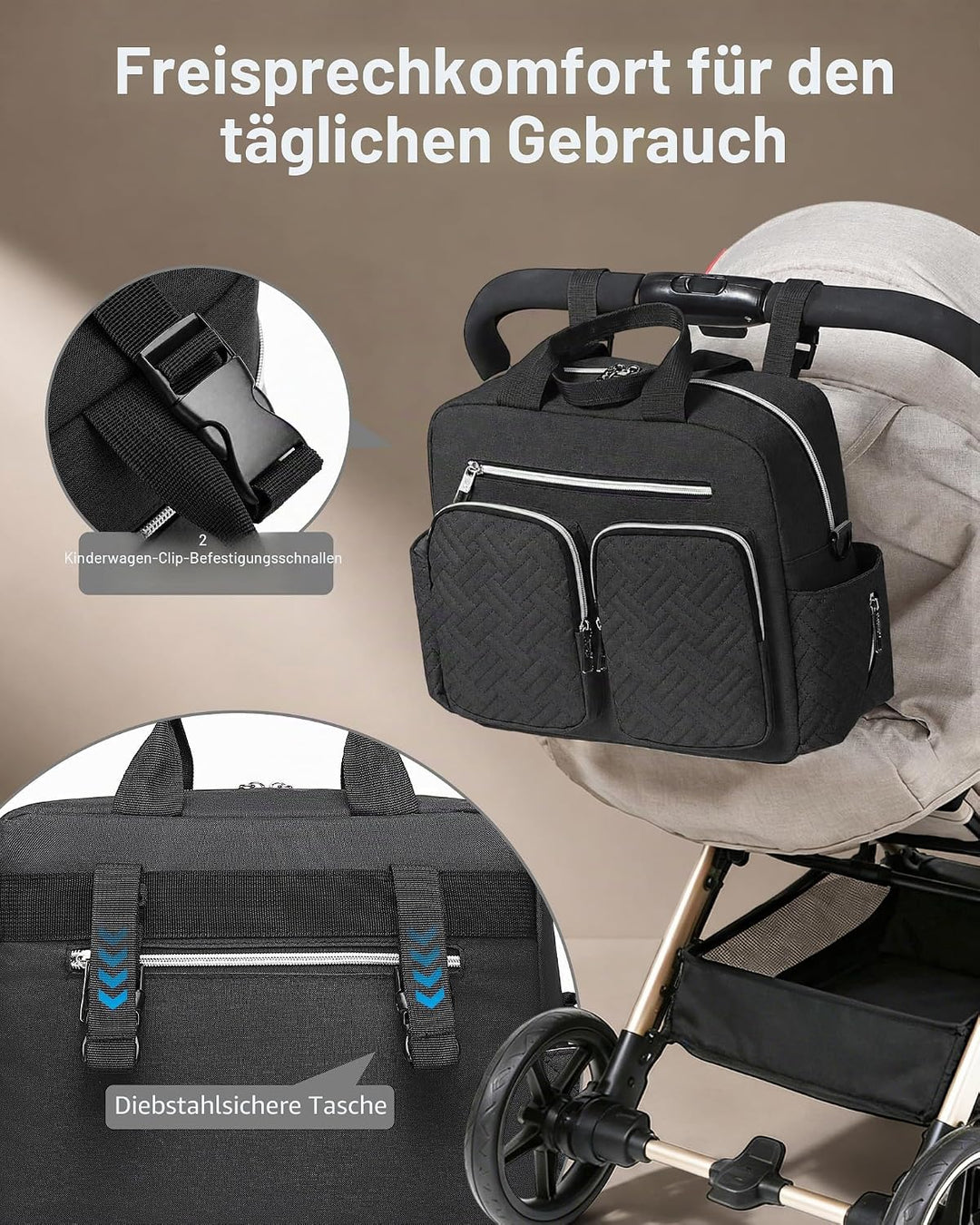 KONO Baby-Wickeltasche, stilvoll, für Mama und Papa, wandelbare Reisetasche mit isolierten Taschen
