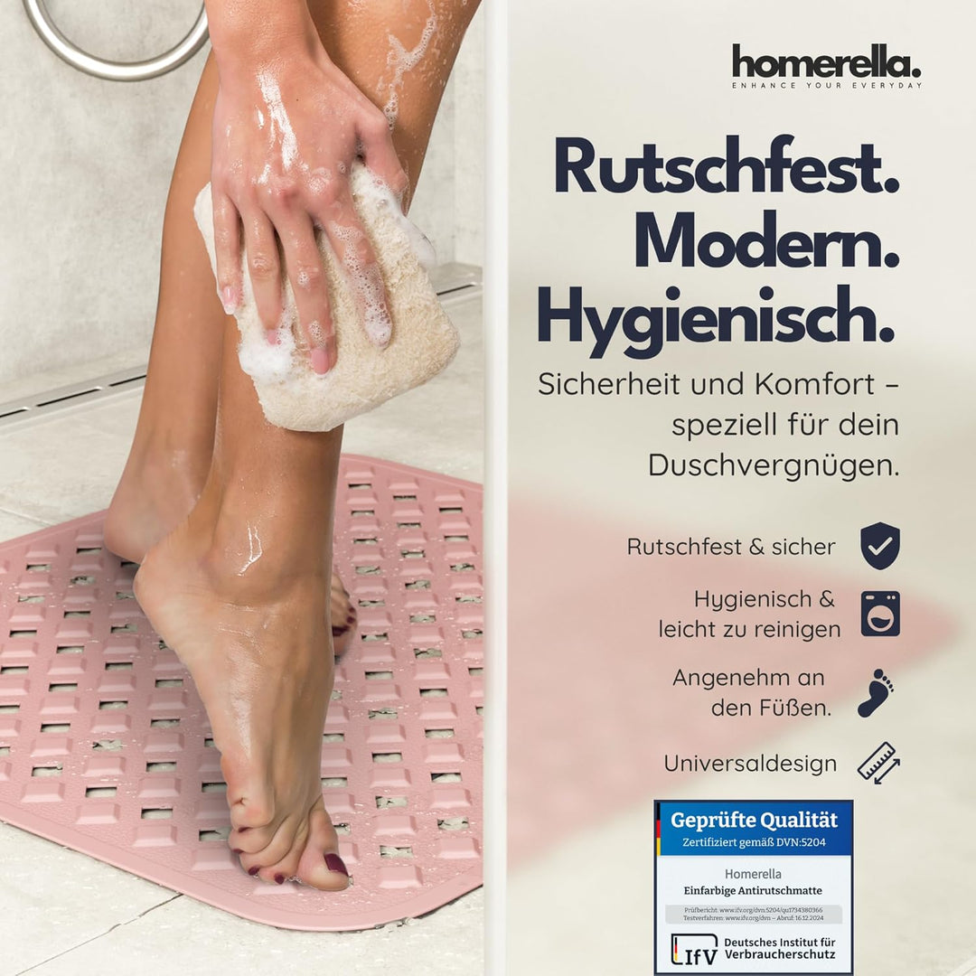 Homerella Duschmatte rutschfest 53x53 cm Dusche - Wanneneinlage Rosé | Inklusive 2 Klebehaken zum pl