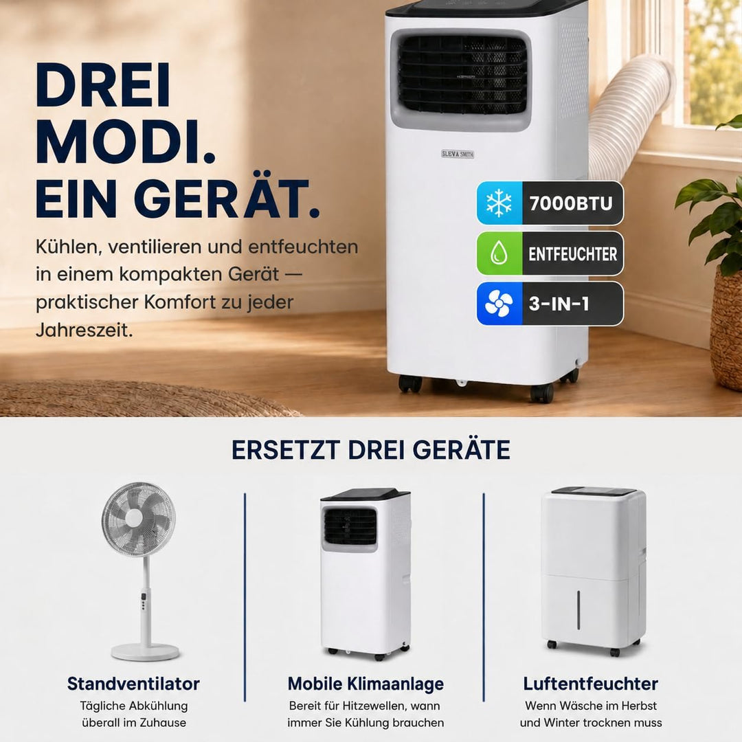 Olsen &amp; Smith 7000 BTU Mobile Klimaanlage, 3-in-1 mit Abluftschlauch 7000btu, 7000btu