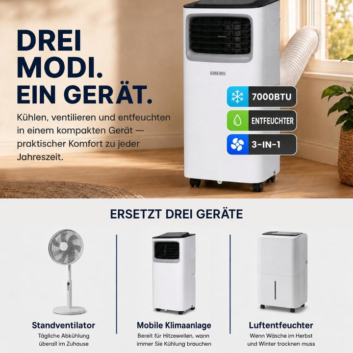 Olsen &amp; Smith 7000 BTU Mobile Klimaanlage, 3-in-1 mit Abluftschlauch 7000btu, 7000btu