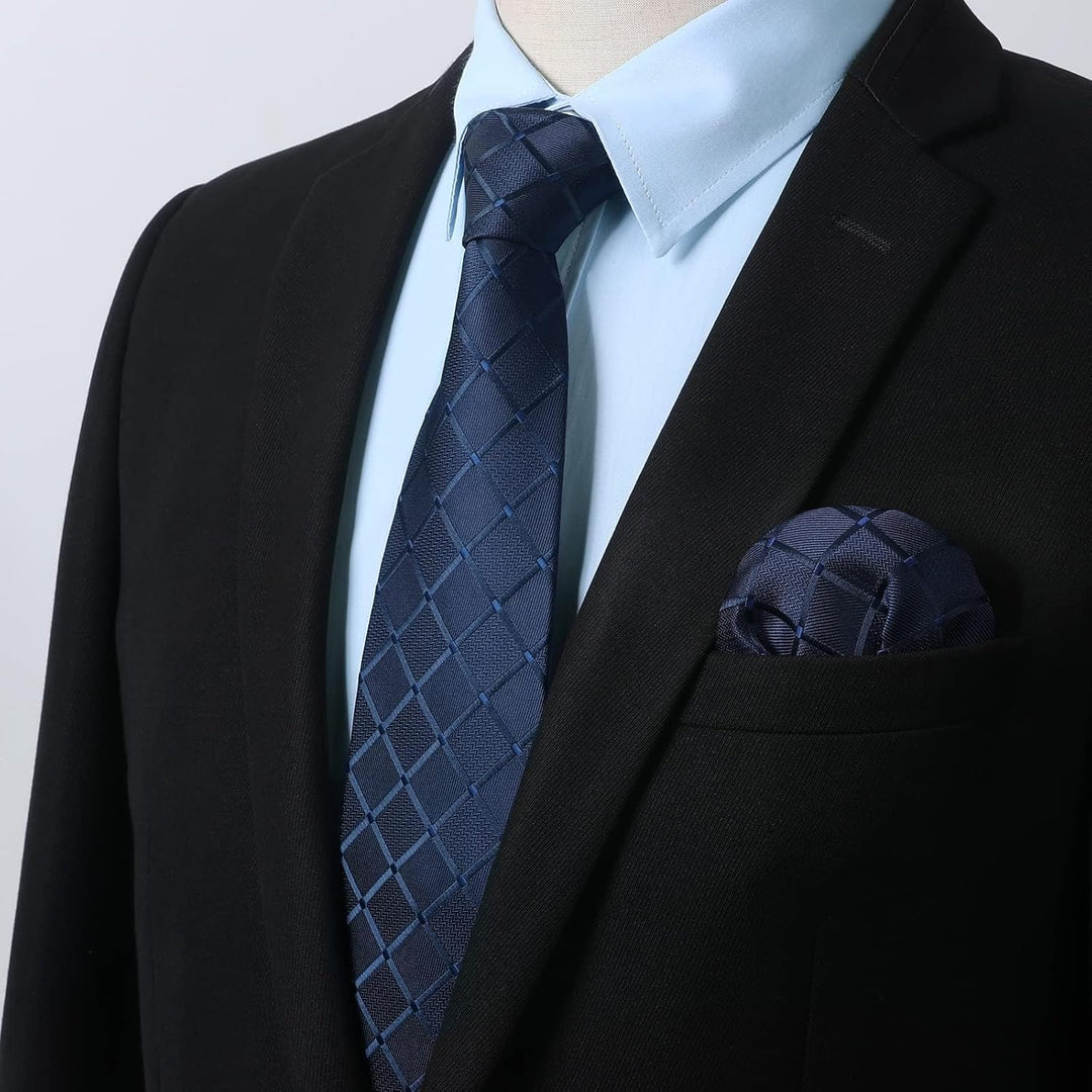 HISDERN Herren Hemd Langarm Einfarbige Hemden mit Krawatte und Taschentuch Formelle Businesshemd Hoc