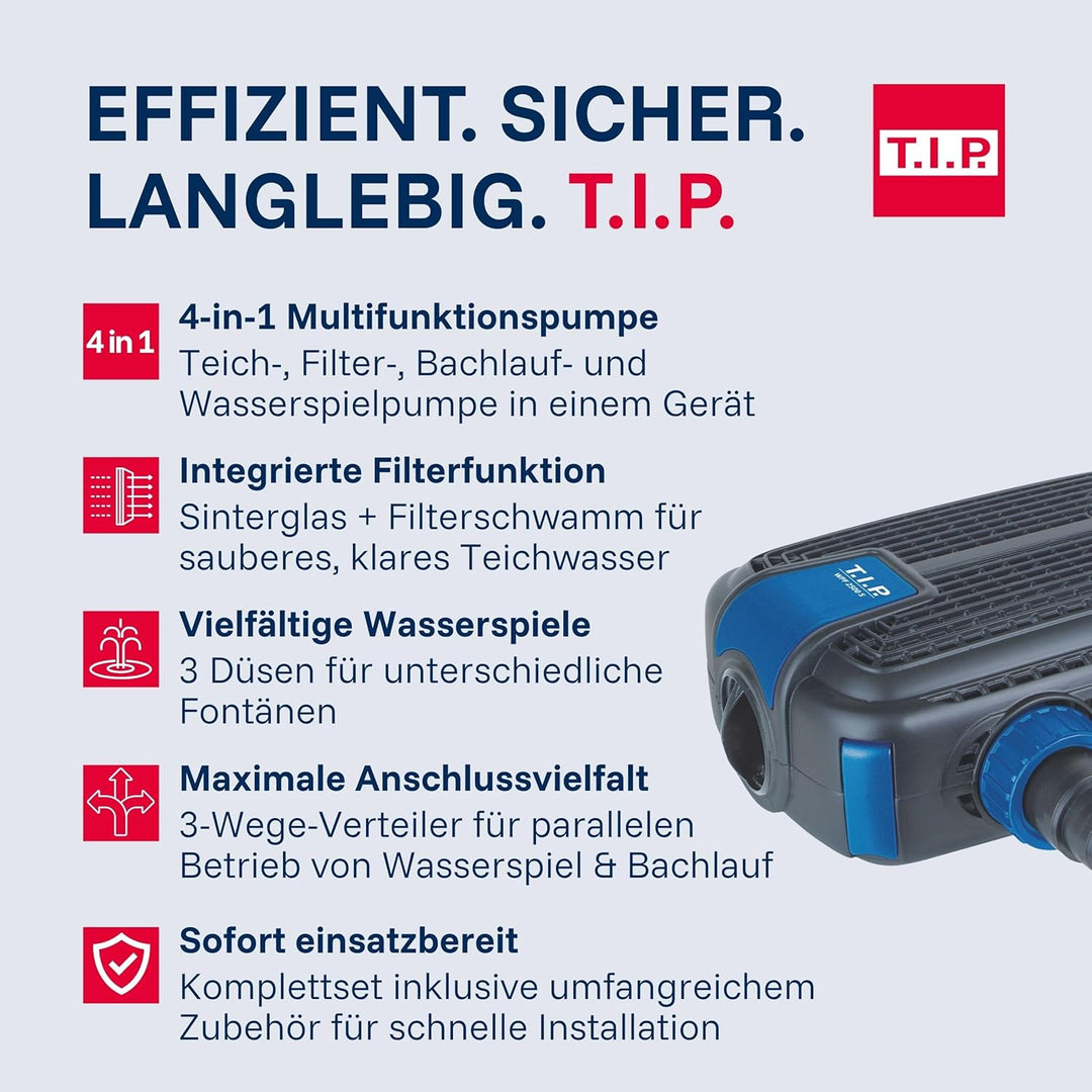 T.I.P. Multifunktions-Teichpumpe Wasserspiel Filter Bachlauf Springbrunnen WPF 2500 S (bis 2.500l/h