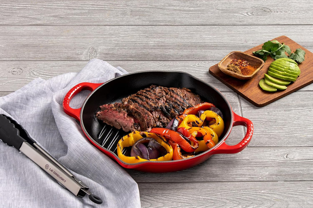 LE CREUSET Signature Hohe runde Grillpfanne aus Gusseisen, für alle Herdarten und Backöfen, 25 cm Ki
