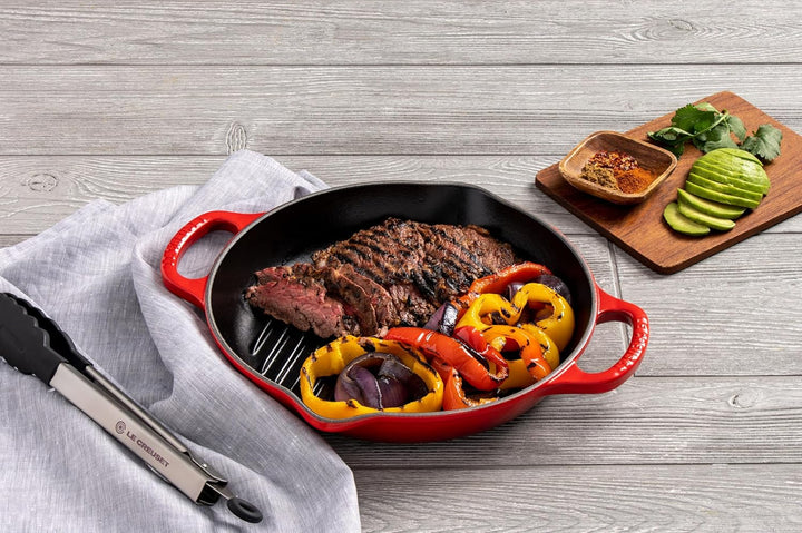LE CREUSET Signature Hohe runde Grillpfanne aus Gusseisen, für alle Herdarten und Backöfen, 25 cm Ki