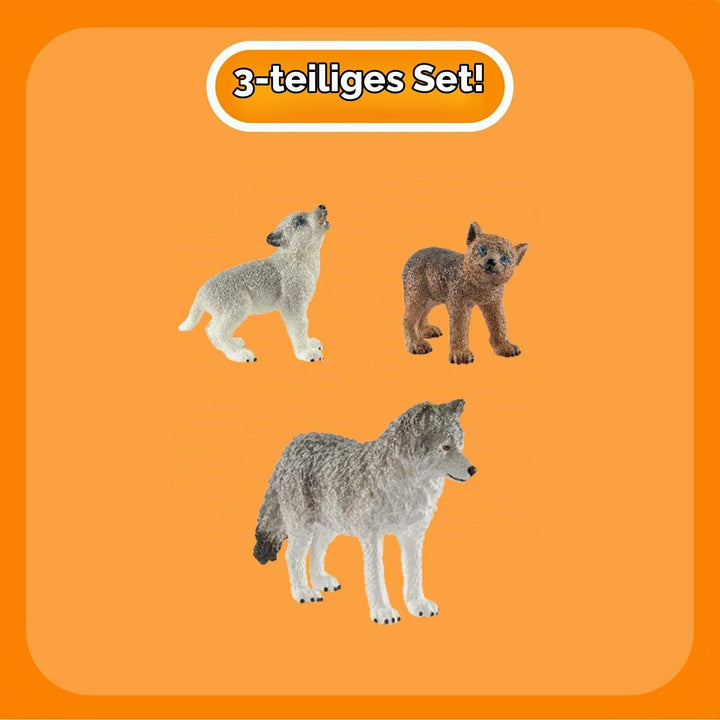 SCHLEICH 42472 Wolfsmutter mit Welpen, für Kinder ab 3+ Jahren, WILD Life - Spielfigur Standardverpa