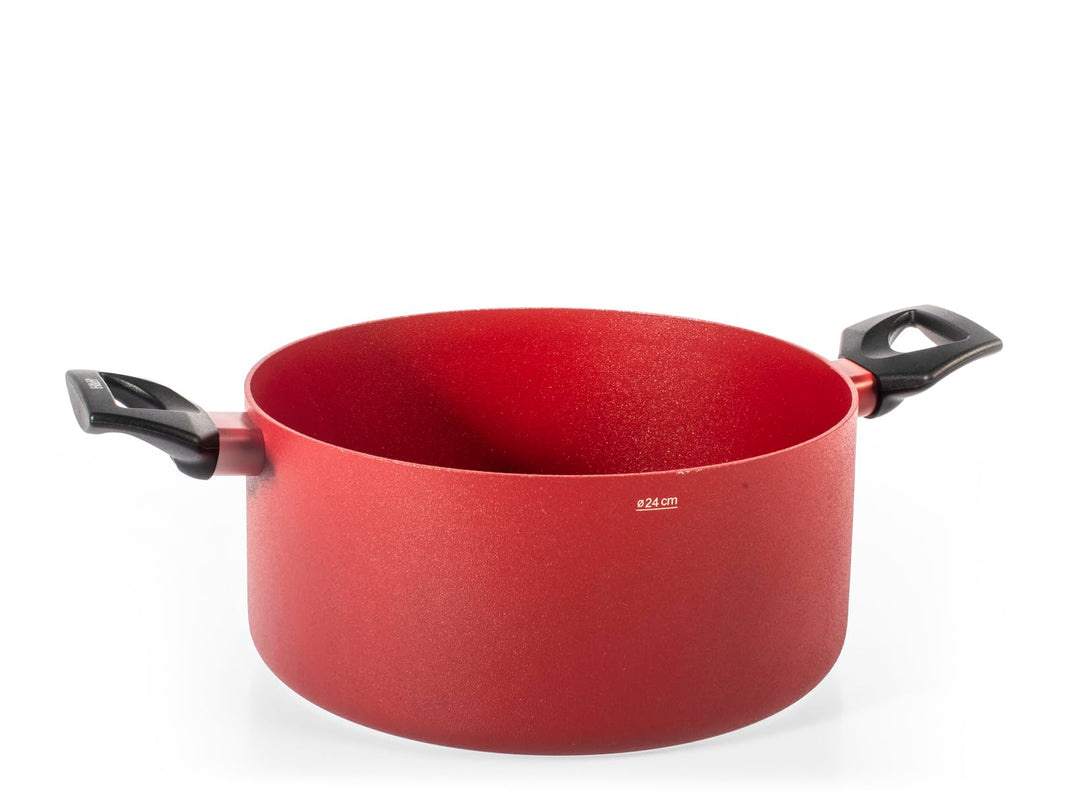 H&H Kasserolle mit 2 Griffen Absolute Red Ø24 cm aus Aluminium – Antihaftbeschichtung Pfluon, Indukt