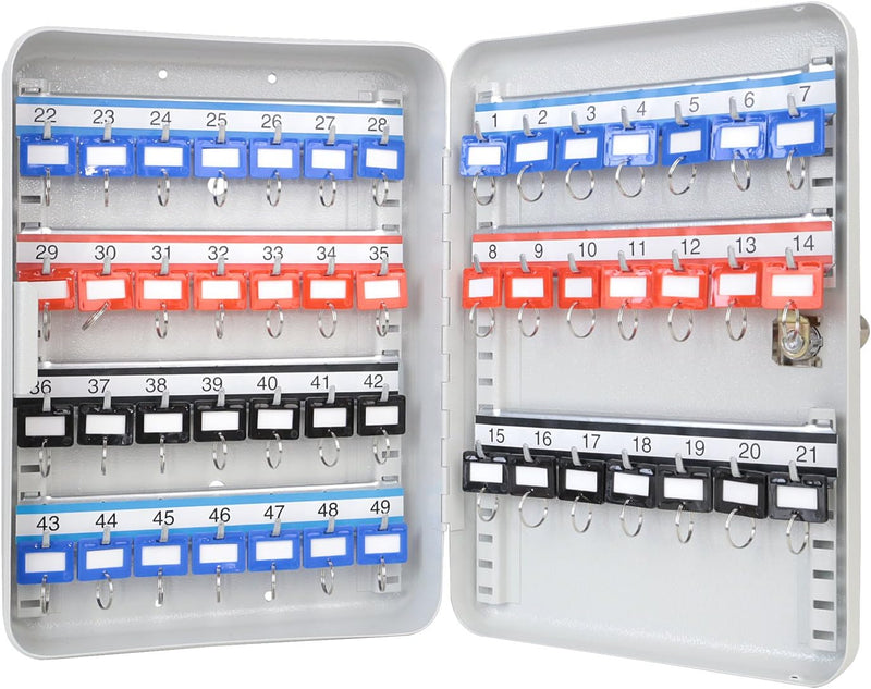 HMF 13049-07 Schlüsselkasten 49 Haken verstellbare Hakenleisten, 32,0 x 23,0 x 7,5 cm, lichtgrau, 49