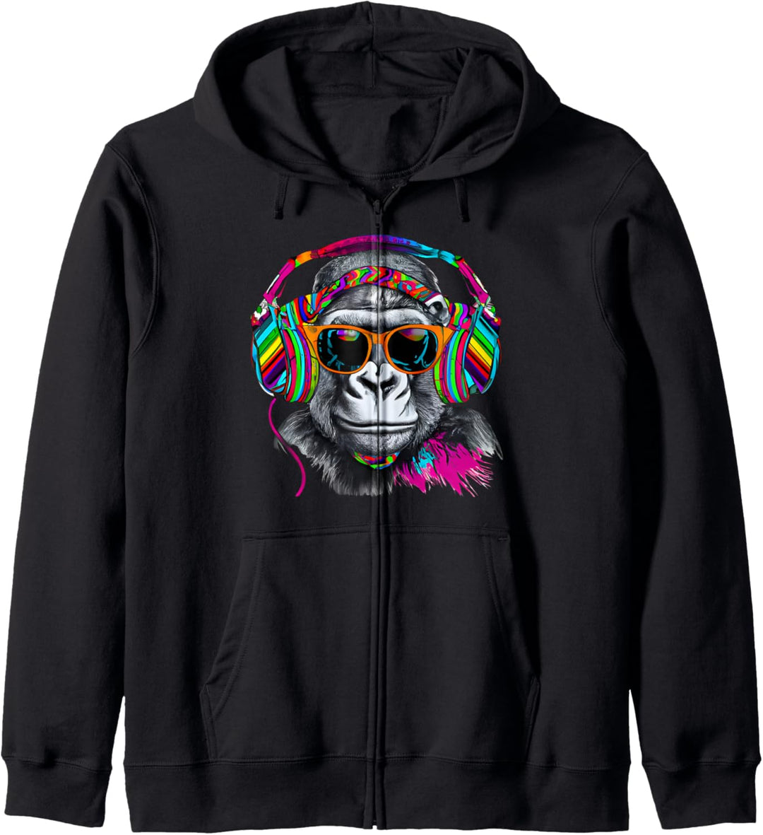 Rainbow Monkey Schimpanse mit Sonnenbrille und Kopfhörer Kapuzenjacke