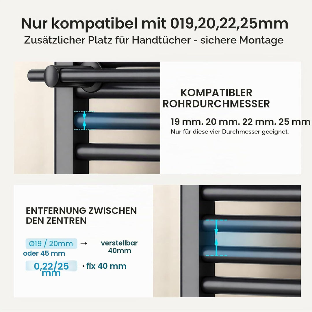 Heilmetz Handtuchhalter für Heizkörper, 460mm Handtuchstange Einfache Montage auf Badheizkörper und