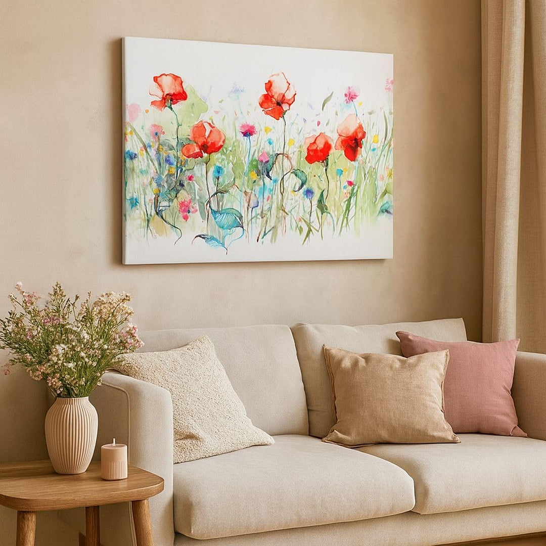 Bilder auf Leinwand 100x70cm Leinwandbild Blumen Wiese Blatt Natur Gross Wanddeko Bild Schlafzimmer