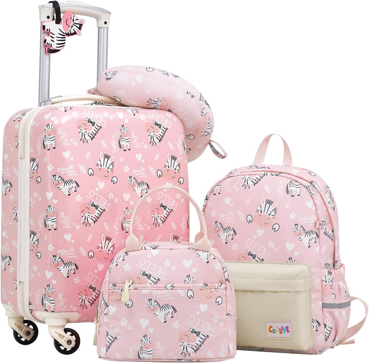 COOLIFE 5tlg Kinderkoffer mit Rucksack, Kindertrolley aus Kunststoff, Kindergepäck, Kinder Kofferset