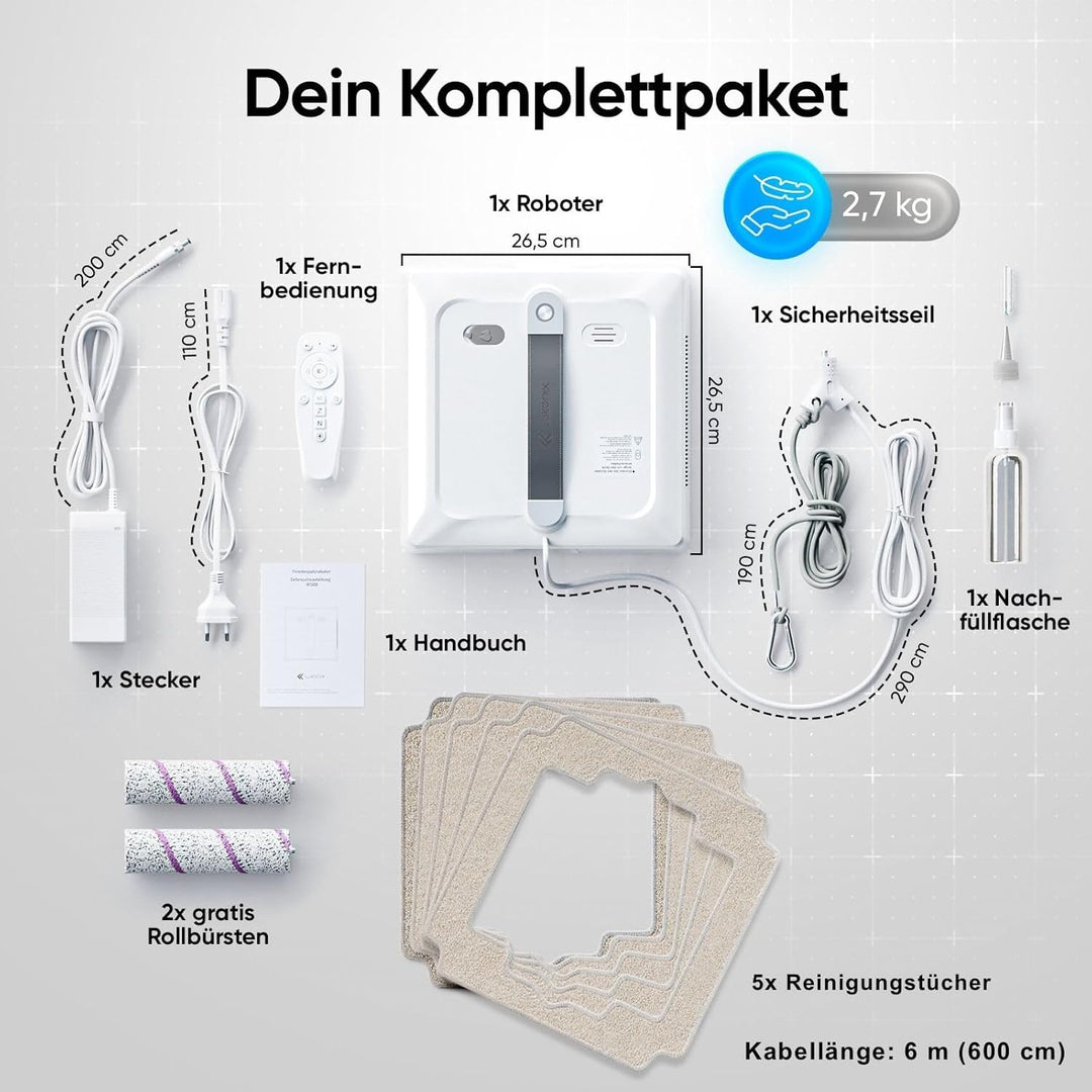 Fensterputzroboter Fensterputzer elektrisch, Fensterroboter 3-Düsen Sprühfunktion & Rollbürsten, win