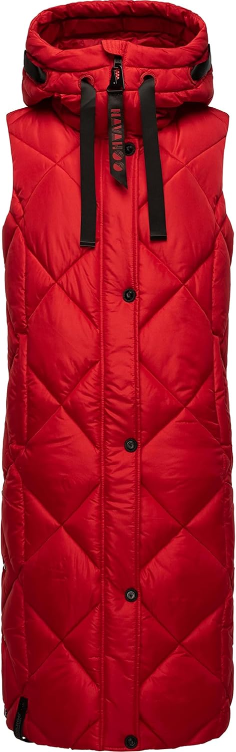 Navahoo warme Damen Winter Steppweste lang mit Kapuze Schnuckel XS-XXL S Apple Red, S Apple Red