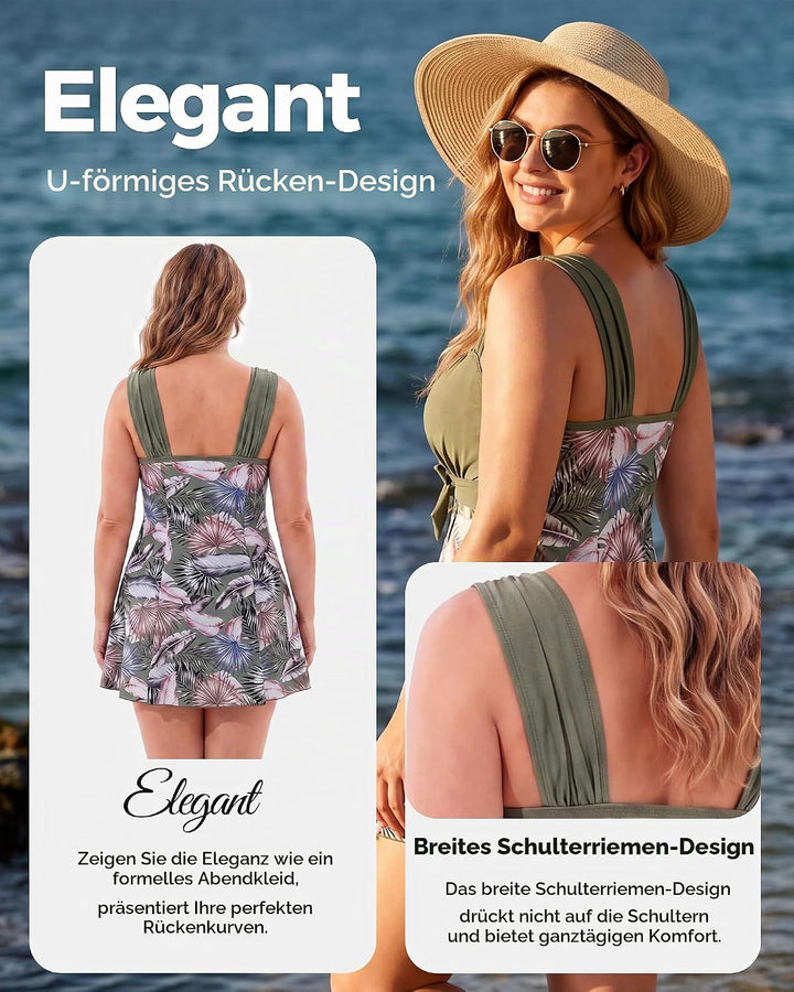 Wantdo Damen Badeanzüge Sommer Bauchweg Tankini Bademode mit Bügel Badekleid Einteiler Schlanke Stra
