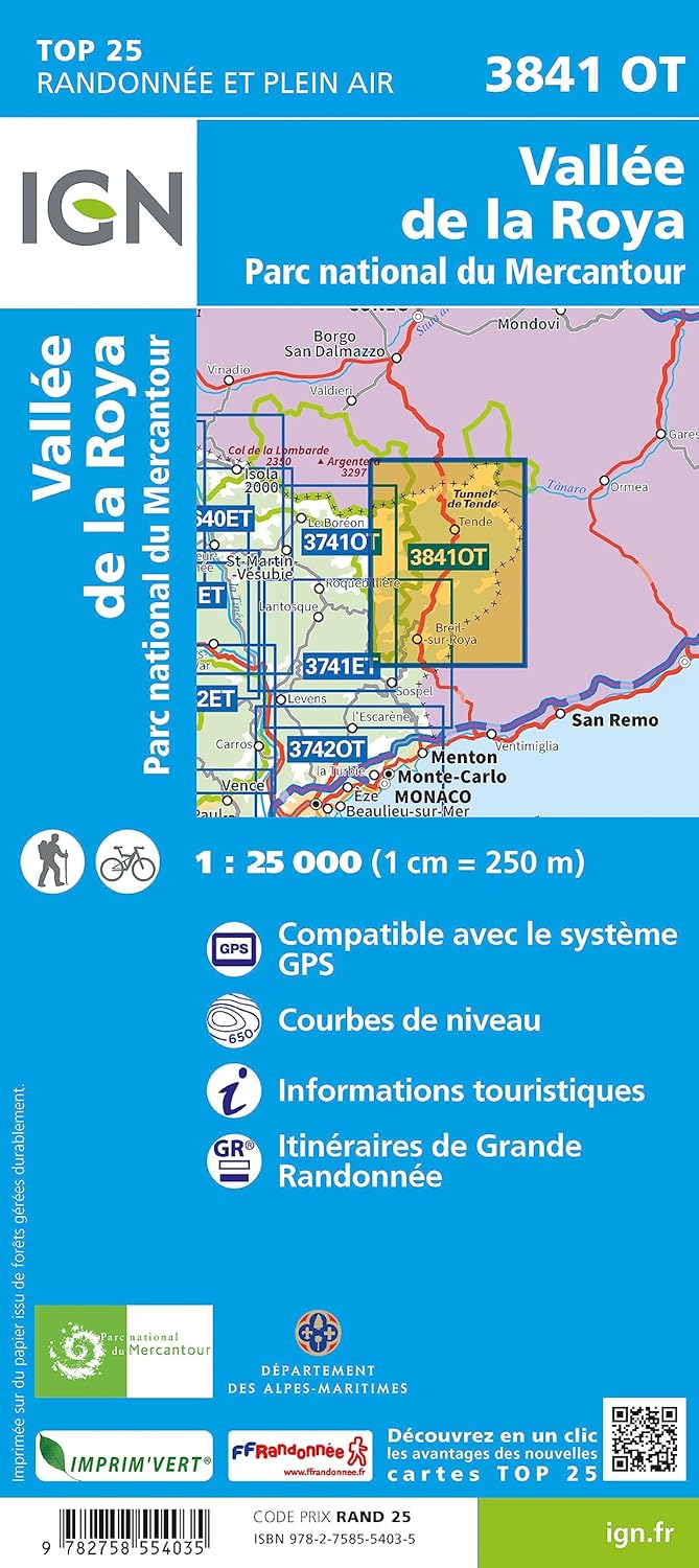3841OT Vallée de La Roya 1 : 25 000: 1:25000 (TOP 25), Karte