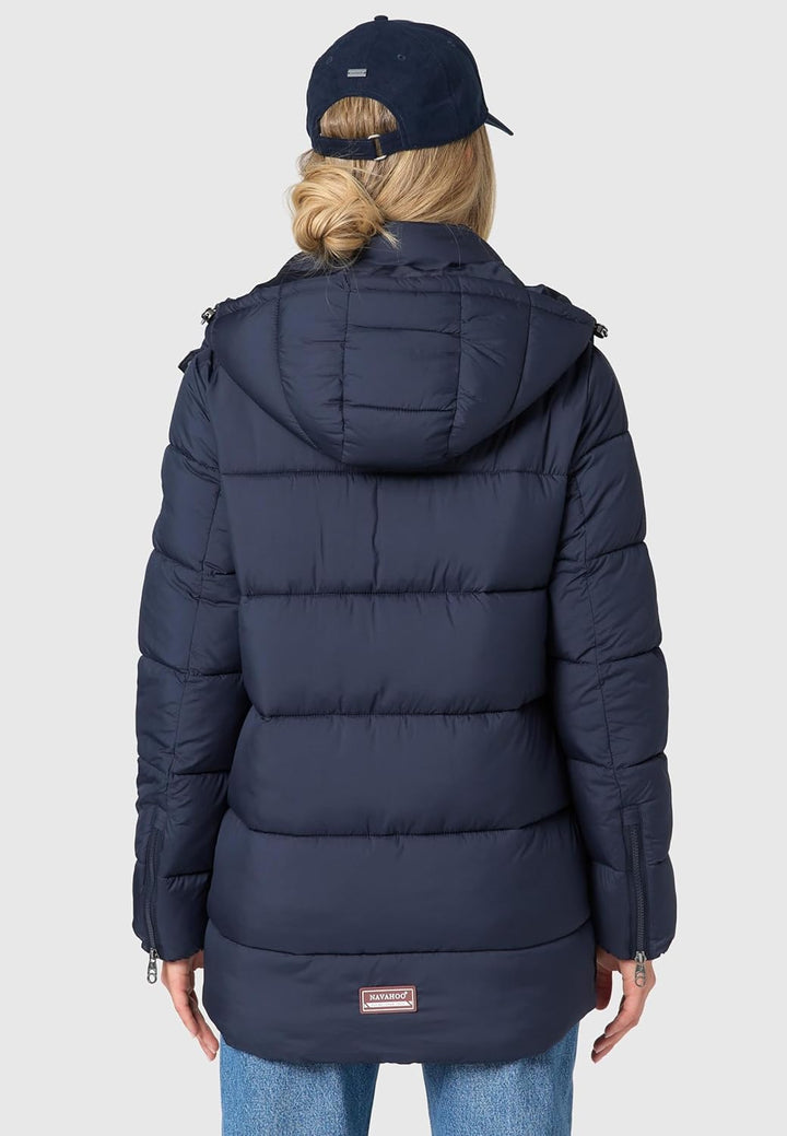 Navahoo Damen Kurze Winterjacke Steppjacke warm mit Abnehmbarer Kapuze aus recycelten Materialien Wa