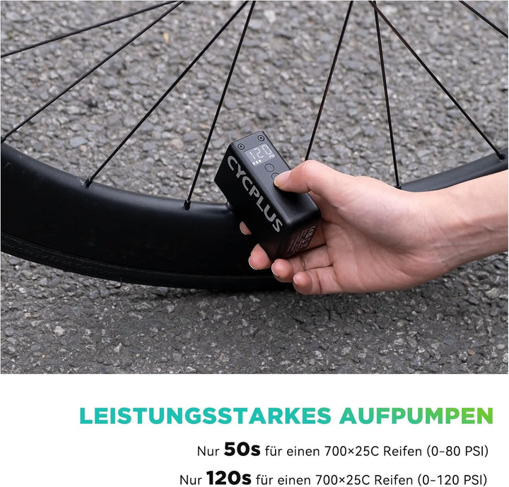 CYCPLUS AS2Pro Tiny Elektrofahrradpumpe, 120g, Aluminiumgehäuse | 120PSI, Auto-Stopp, Druckanzeige,