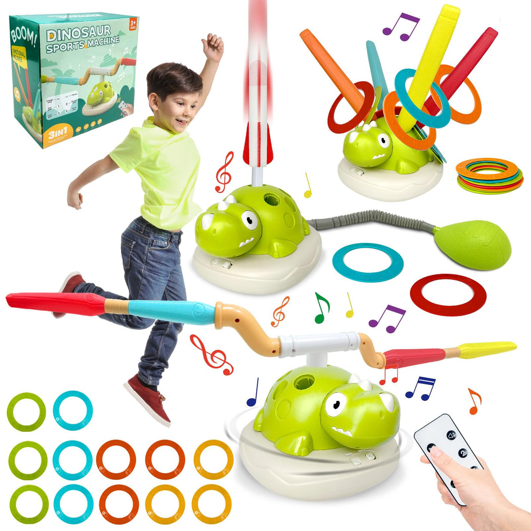 3 in 1 Outdoor Spiele für Kinder, Outdoor Spielzeug mit Ringwurfspiel &amp; Rakete Spielzeug &amp; Seilsprin