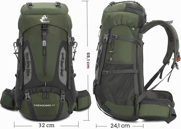 Bseash 60 l wasserdichter leichter Wanderrucksack mit Regenschutz, Outdoor-Sport, Reisen, Tagesrucks