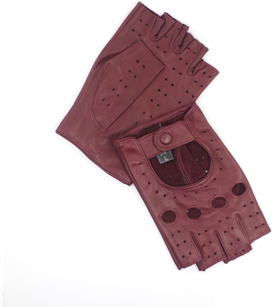 Harssidanzar Lady Fingerlose Lederhandschuhe Schaffell Single Line Half Finger GL012 S Burgund, S Bu
