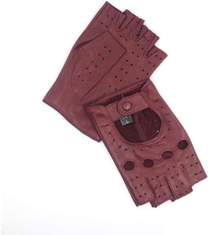 Harssidanzar Lady Fingerlose Lederhandschuhe Schaffell Single Line Half Finger GL012 S Burgund, S Bu