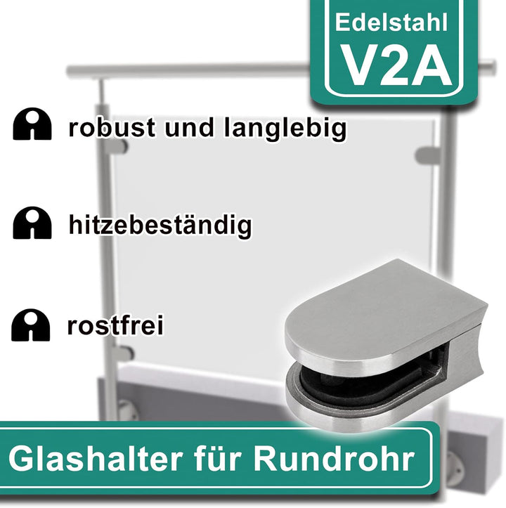 PRIOstahl Glashalter 4 Stück Glasklemmen Klemmhalter Glasplattenhalter 63 x 45 x 26-28 mm mit Sicher