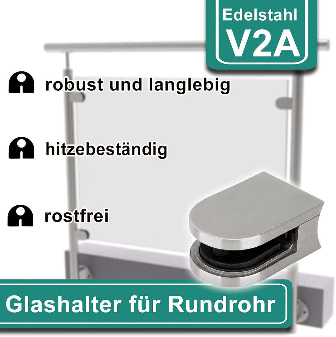 PRIOstahl Glashalter 4 Stück Glasklemmen Klemmhalter Glasplattenhalter 63 x 45 x 26-28 mm mit Sicher