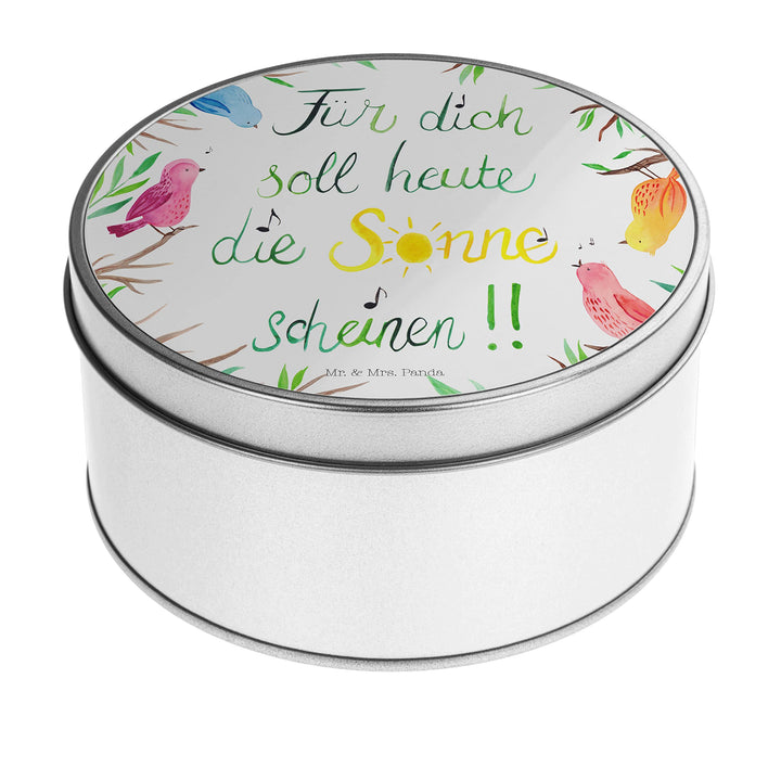 Mr. & Mrs. Panda Blechdose rund Vögel Sonne - Geschenk, Frühlings Deko, Metallkiste mit Deckel, Lunc