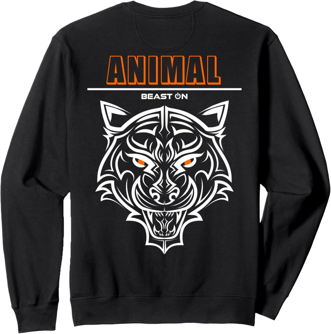 Tiger Kopf Orange Animal Rücken Design Gym Workout Fitness Sweatshirt