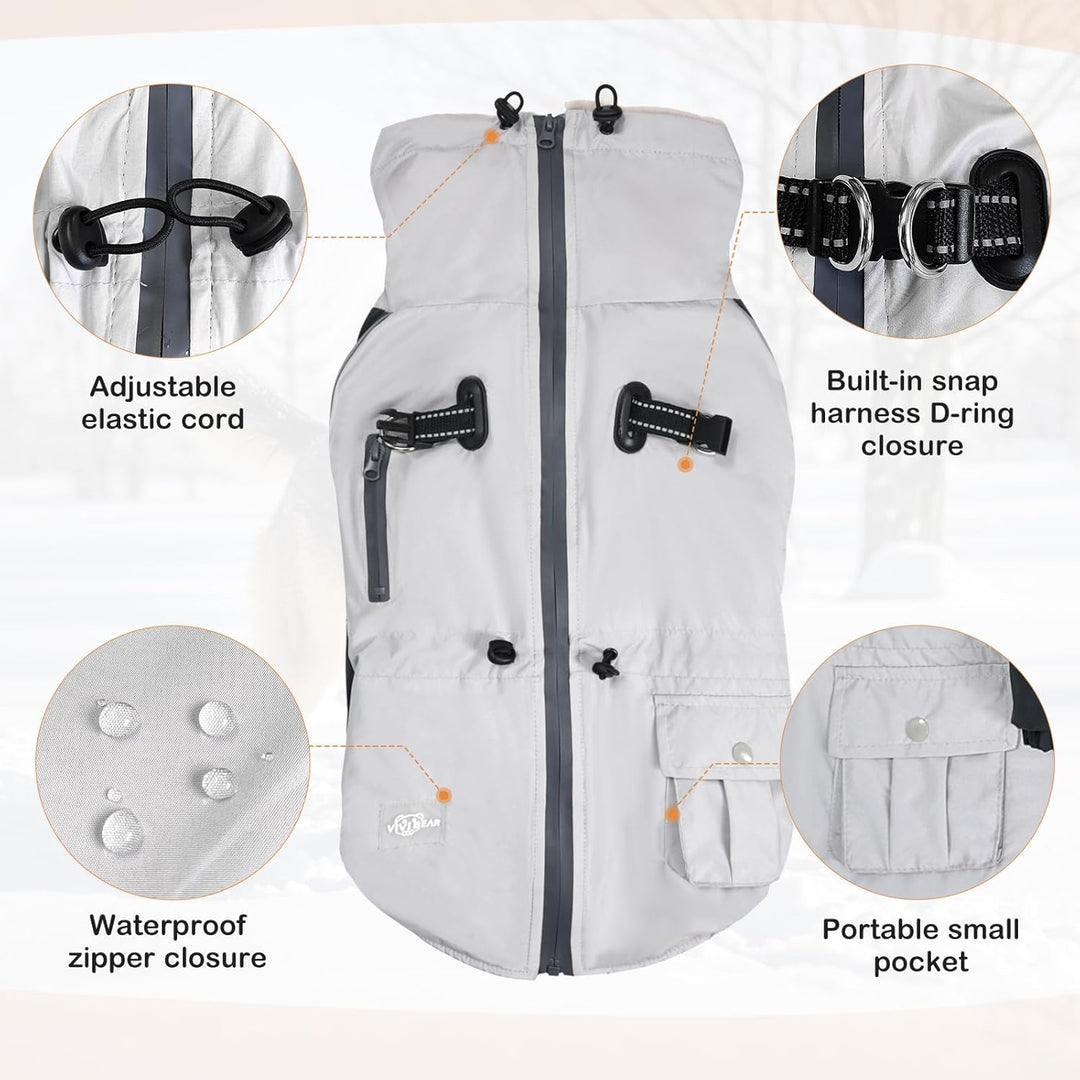 Hundemantel Grosse Winddicht Warmer Hundekapuzenpulli Eingebautes Geschirr Für Mittlere Und Grosse H