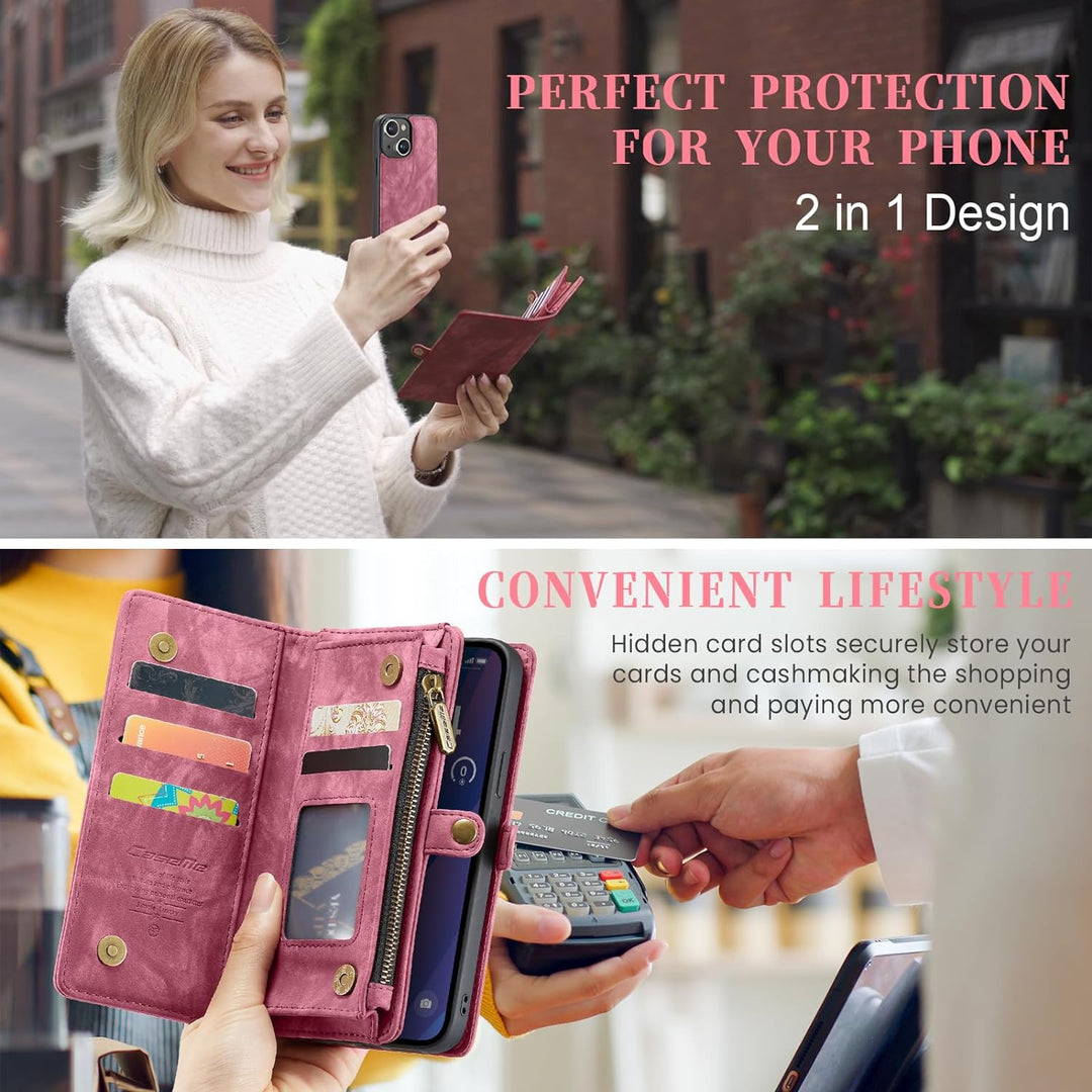 UFinetech für iPhone 15 Plus Hülle, Flip Leder TPU Stossfeste Kartenfach Tasche Handyhülle für iPhon