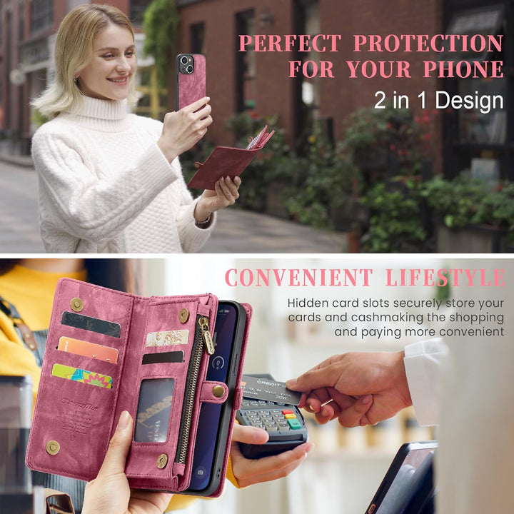 UFinetech für iPhone 15 Plus Hülle, Flip Leder TPU Stossfeste Kartenfach Tasche Handyhülle für iPhon