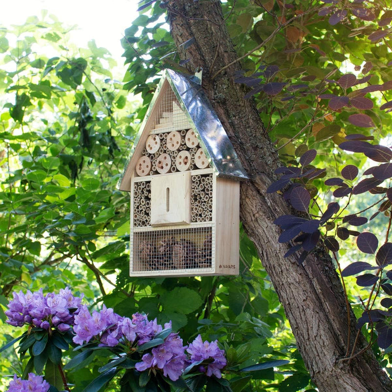 Navaris Insektenhotel aus Holz - Naturbelassenes Insekten Hotel für Fluginsekten - für Bienen Marien