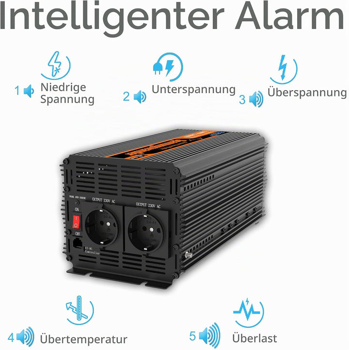 EDECOA Wechselrichter 2000w 12v 230v Spannungswandler mit Neuer Fernbedienung 2X USB und Bildschirm