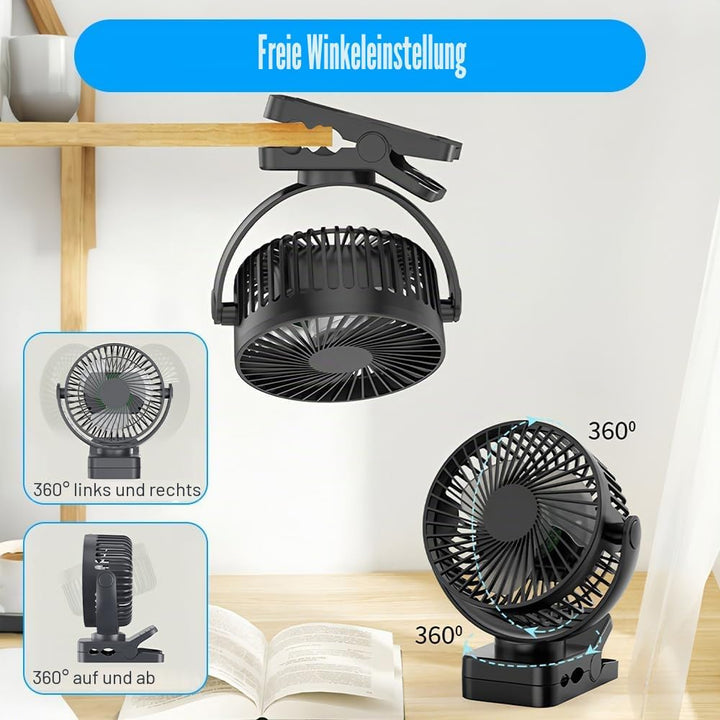 Camping Ventilator, 12000 MAh Mini USB Ventilator Leise mit Fernbedienung &amp; Timerfunktion, 3 Geschwi