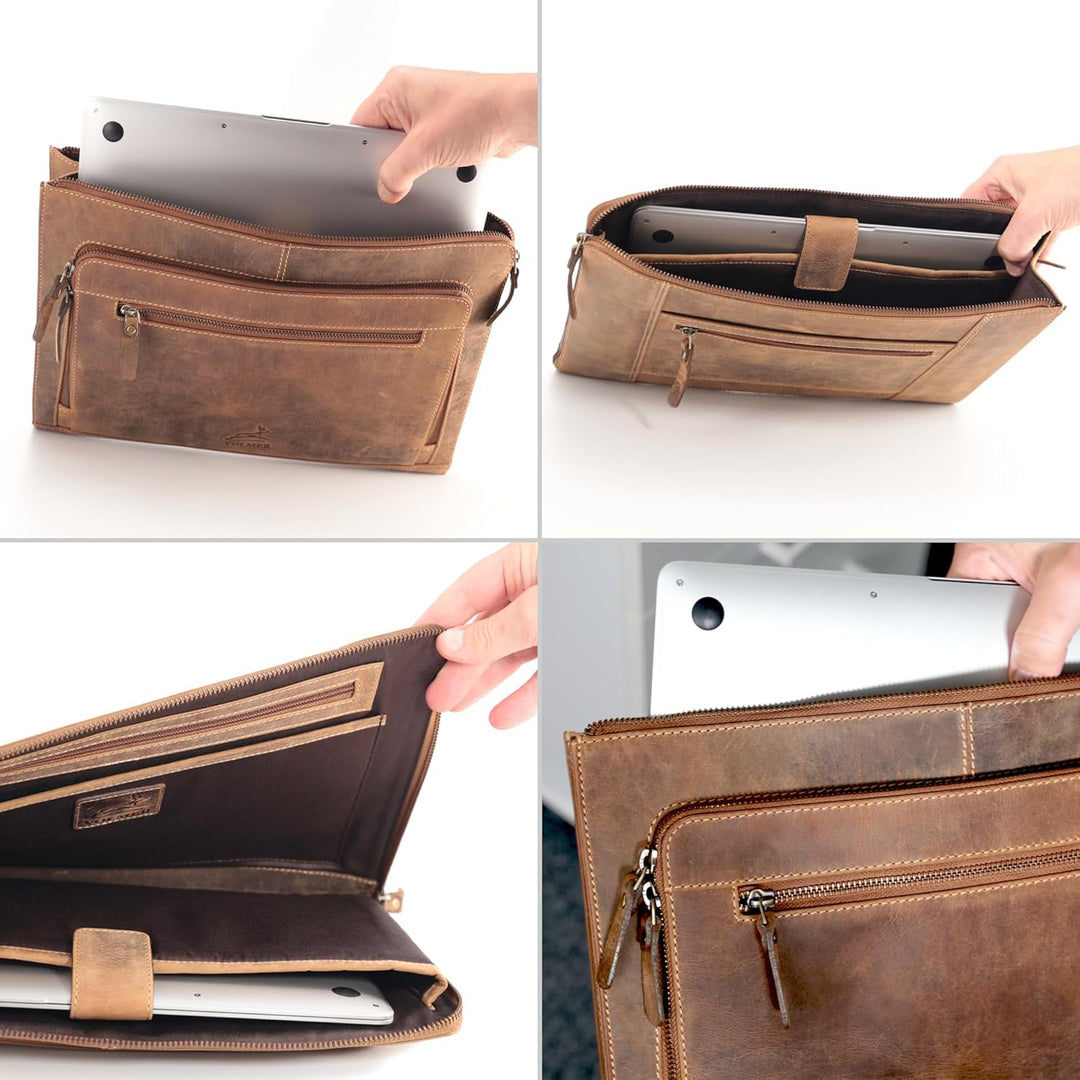 Fa.Volmer ® braune Laptop-Tasche aus echtem Büffel-Leder für MacBooks, Notebooks, Laptops und Tablet