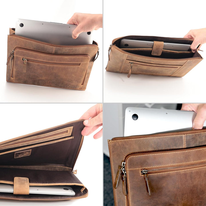 Fa.Volmer ® braune Laptop-Tasche aus echtem Büffel-Leder für MacBooks, Notebooks, Laptops und Tablet