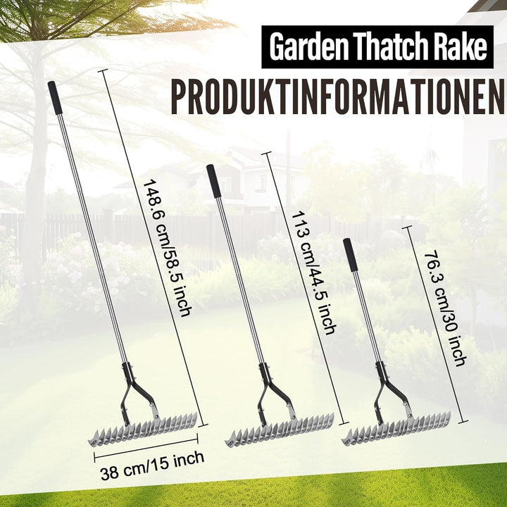 Rechen für Strohbesen – 38,1 cm breiter verstellbarer Griff, Rechen mit verstellbarem Rechen, Unkrau